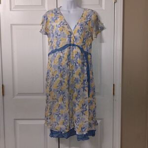 Two Hearts Maternity yellow blue floral v neck dress Sz 2X